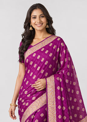 Purple Dupion Silk Saree With Blouse Piece