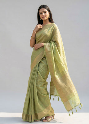 Green Tissue Silk Saree With Blouse Piece