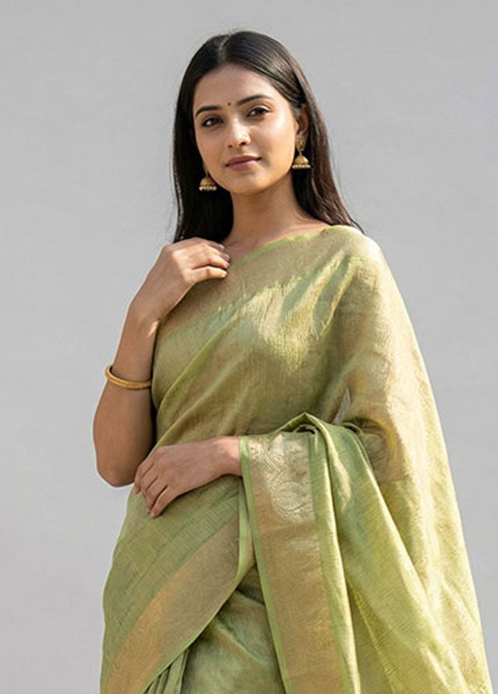 Green Tissue Silk Saree With Blouse Piece