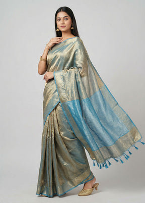 Blue Tissue Silk Saree With Blouse Piece