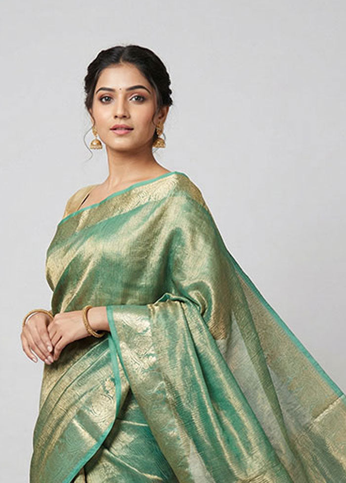 Green Tissue Silk Saree With Blouse Piece