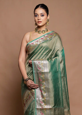 Green Crushed Tissue Silk Saree With Blouse Piece
