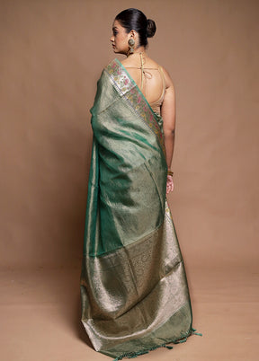 Green Crushed Tissue Silk Saree With Blouse Piece