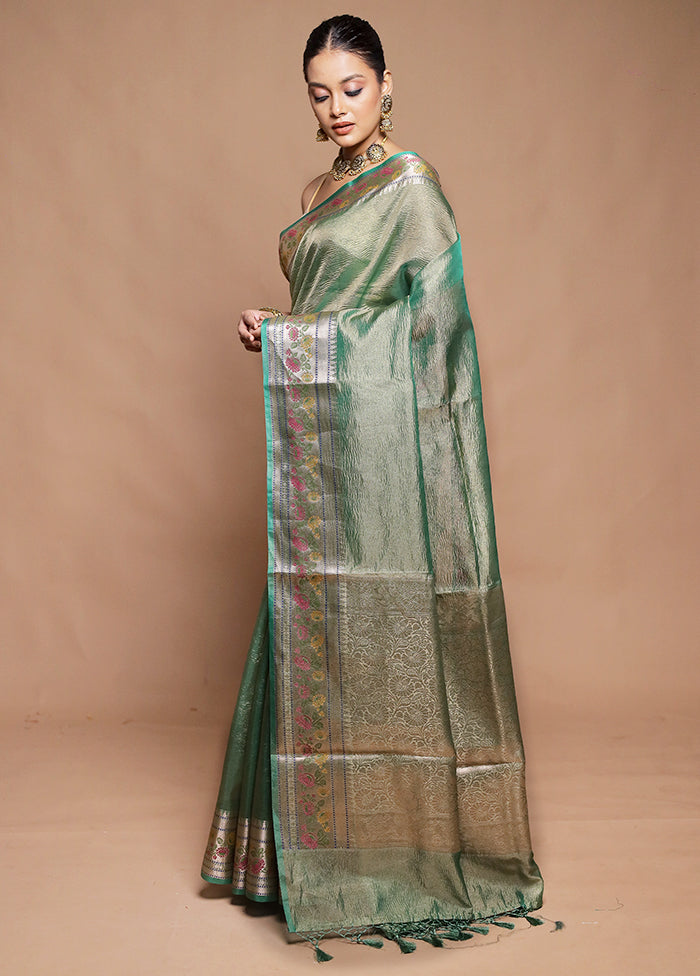 Green Crushed Tissue Silk Saree With Blouse Piece
