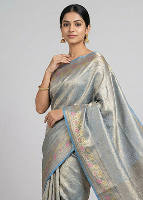 Blue Tissue Silk Saree With Blouse Piece