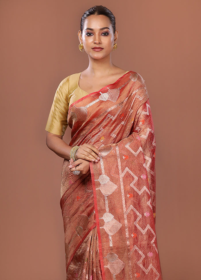 Red Tissue Silk Saree With Blouse Piece