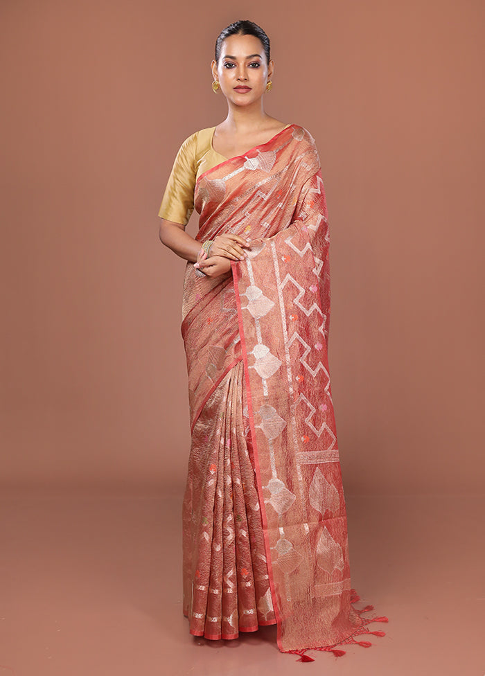 Red Tissue Silk Saree With Blouse Piece