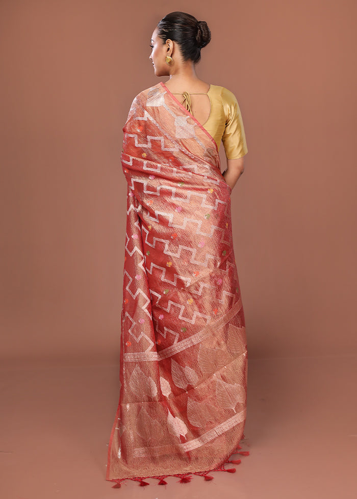 Red Tissue Silk Saree With Blouse Piece