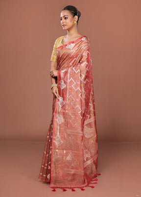 Red Tissue Silk Saree With Blouse Piece