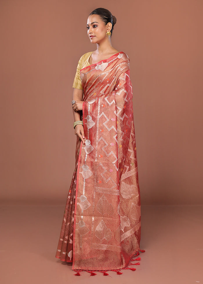 Red Tissue Silk Saree With Blouse Piece