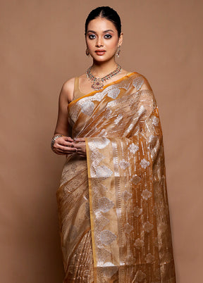 Golden Crushed Tissue Silk Saree With Blouse Piece