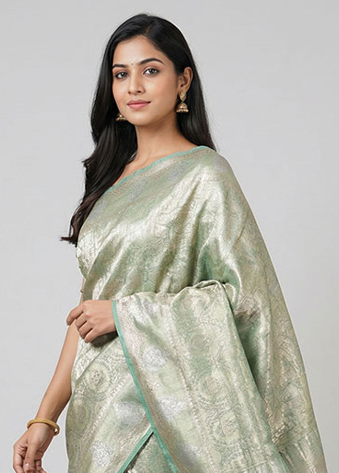 Blue Tissue Silk Saree With Blouse Piece