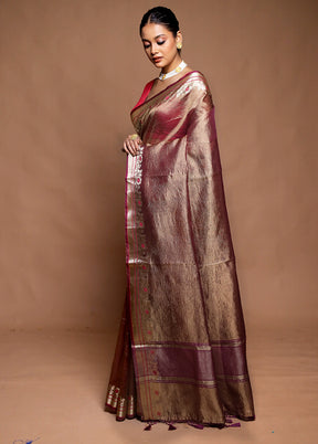 Brown Crushed Tissue Silk Saree With Blouse Piece