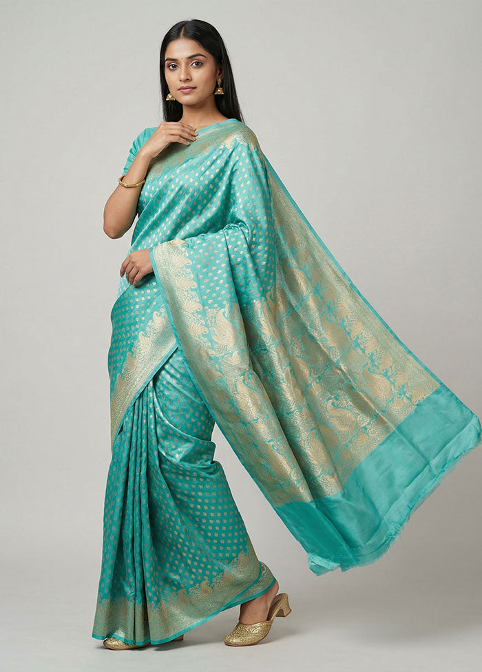 Green Handloom Banarasi Pure Silk Saree With Blouse Piece