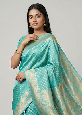 Green Handloom Banarasi Pure Silk Saree With Blouse Piece