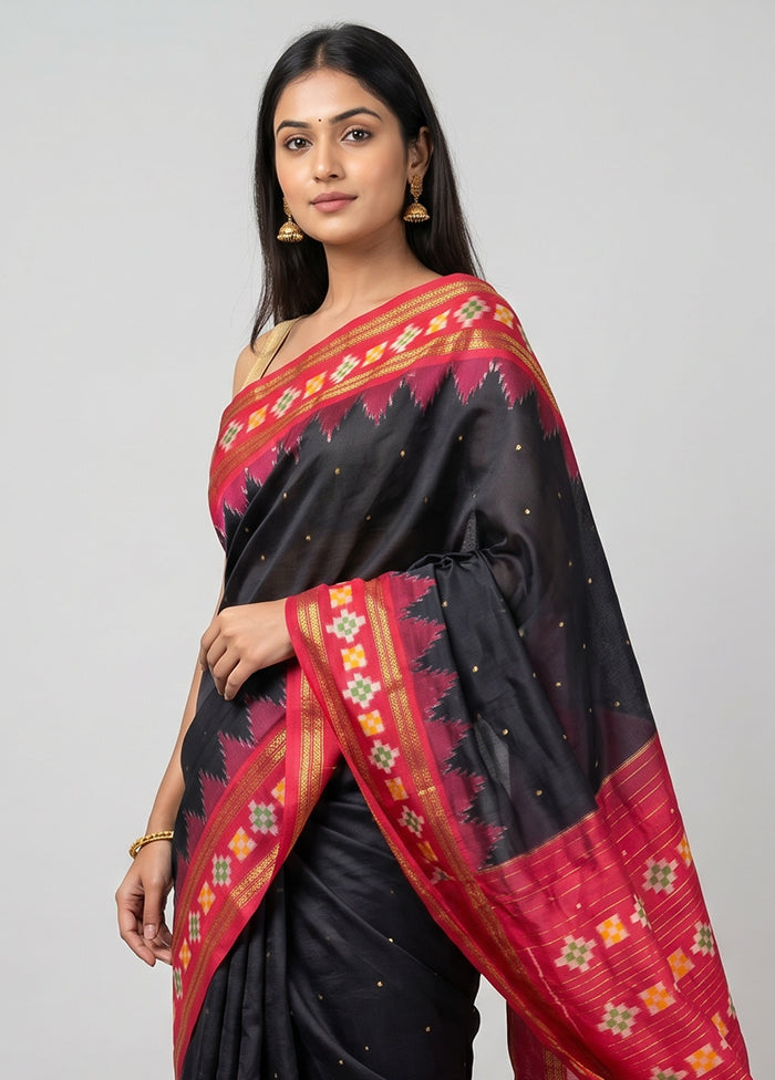 Black Handloom Ikkat Pure Silk Saree With Blouse Piece