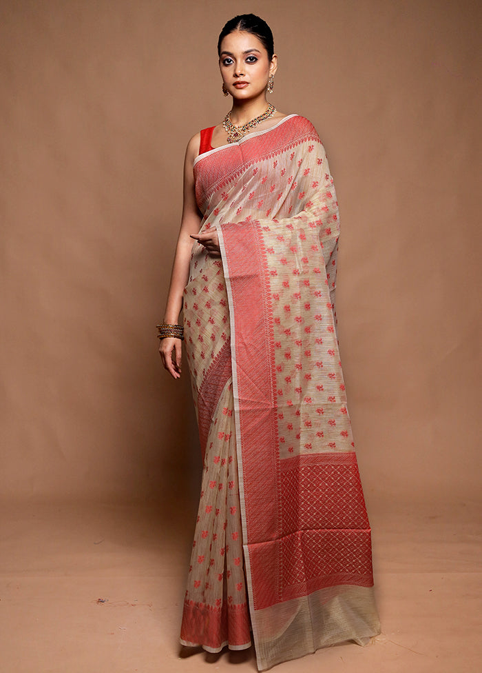 Cream Cotton Saree With Blouse Piece