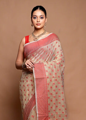 Cream Cotton Saree With Blouse Piece