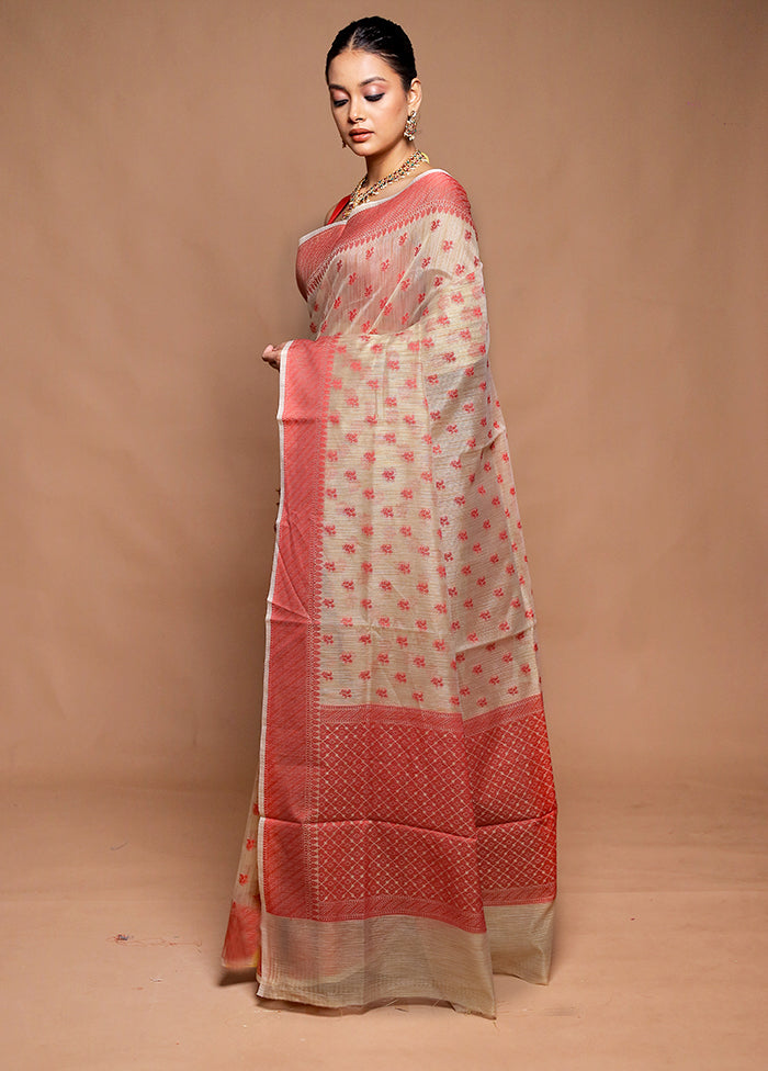 Cream Cotton Saree With Blouse Piece
