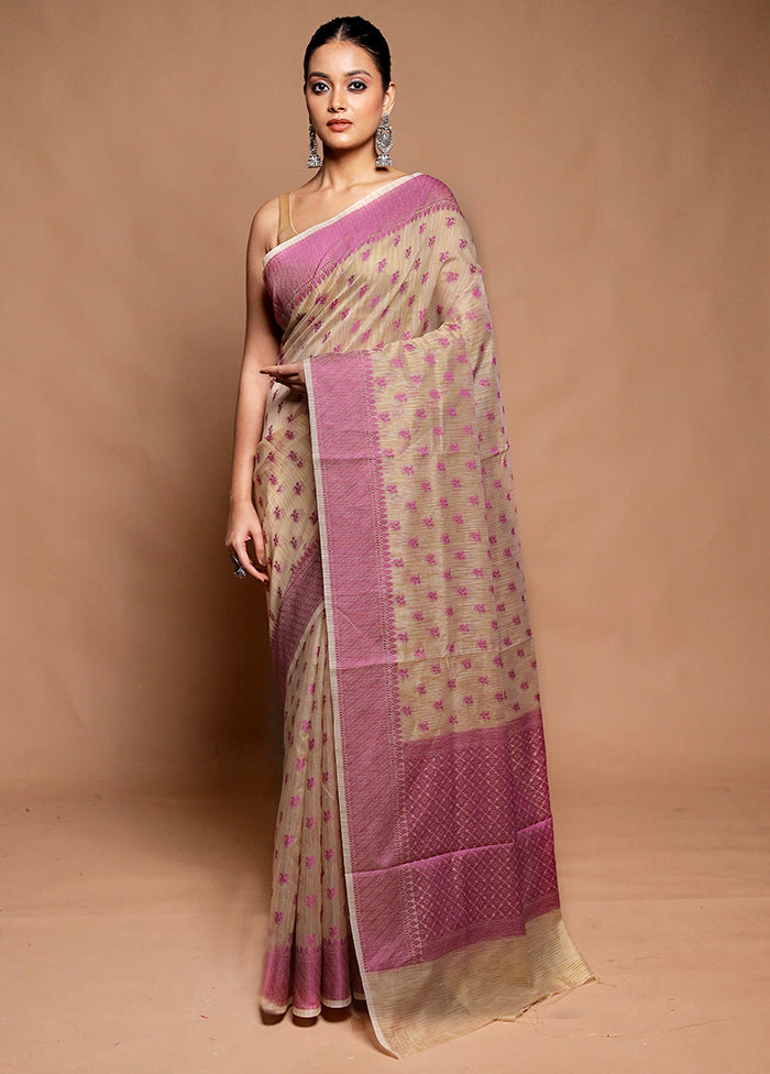Cream Cotton Saree With Blouse Piece