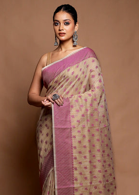 Cream Cotton Saree With Blouse Piece