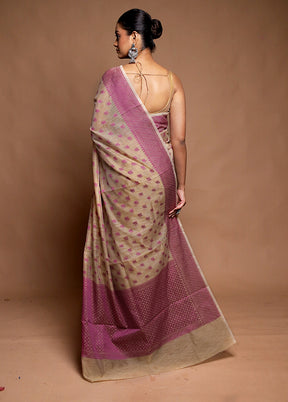 Cream Cotton Saree With Blouse Piece