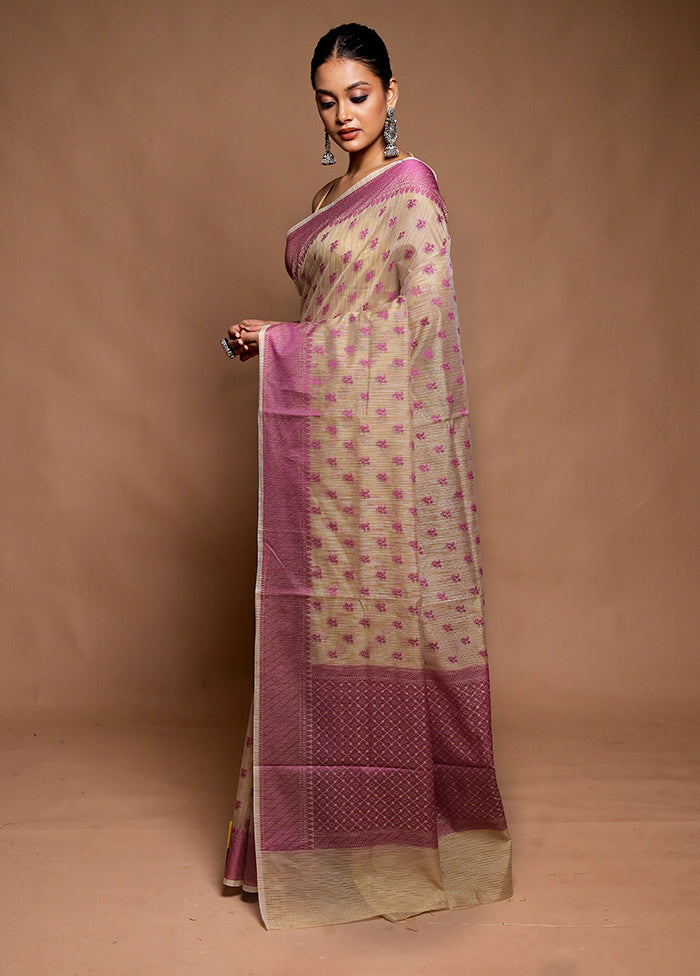 Cream Cotton Saree With Blouse Piece