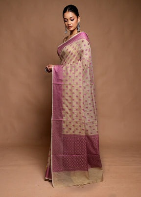 Cream Cotton Saree With Blouse Piece