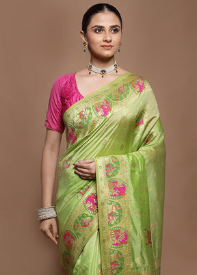 Green Dupion Silk Saree With Blouse Piece