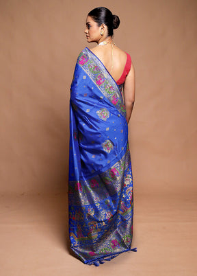 Blue Dupion Silk Saree With Blouse Piece