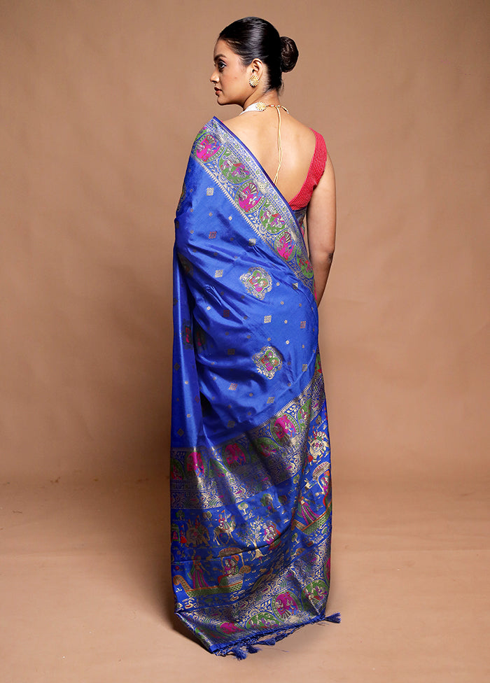 Blue Dupion Silk Saree With Blouse Piece