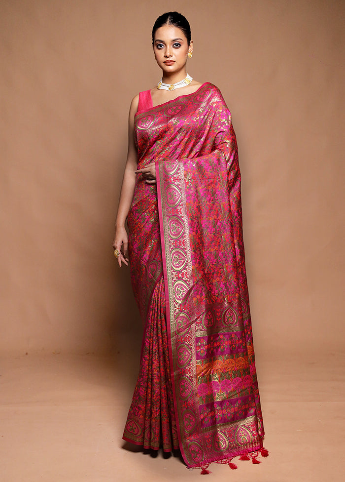 Pink Dupion Silk Saree With Blouse Piece