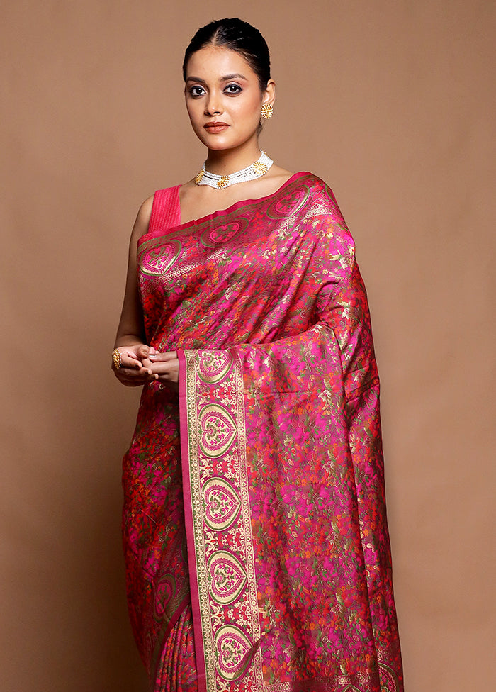 Pink Dupion Silk Saree With Blouse Piece