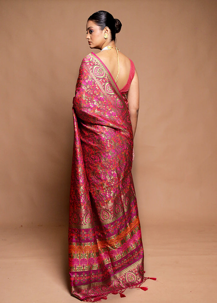 Pink Dupion Silk Saree With Blouse Piece