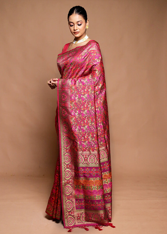 Pink Dupion Silk Saree With Blouse Piece