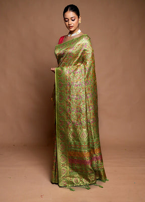 Green Dupion Silk Saree With Blouse Piece