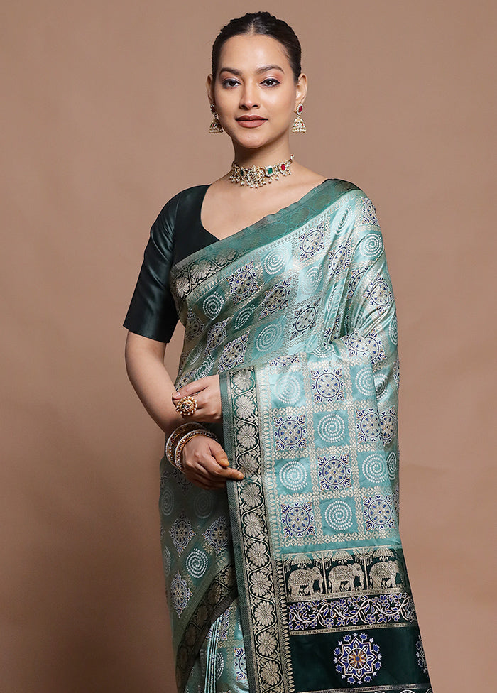 Green Dupion Silk Saree With Blouse Piece