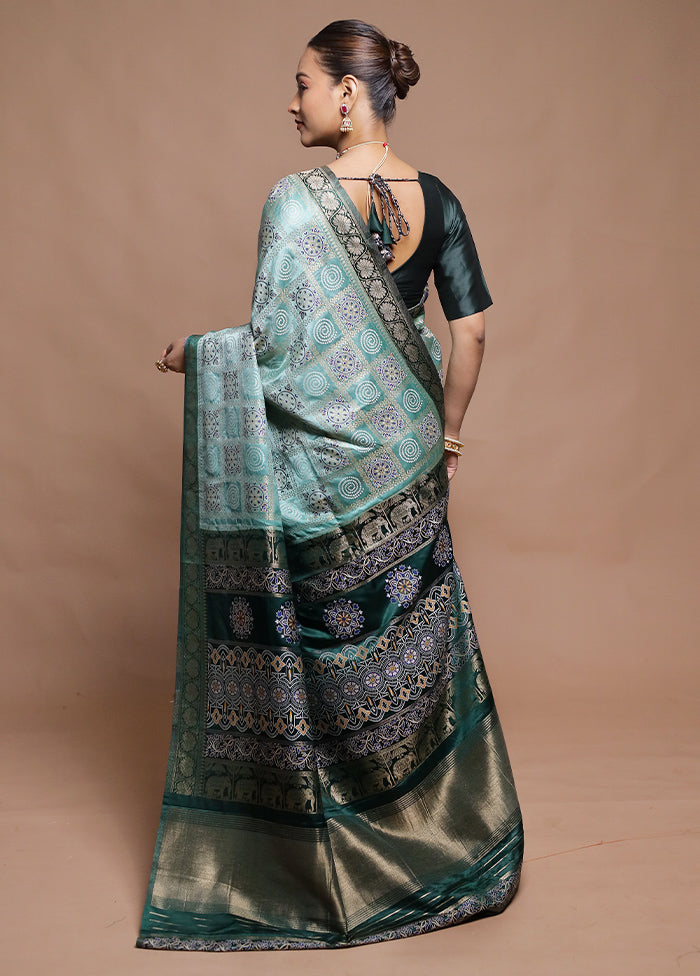 Green Dupion Silk Saree With Blouse Piece