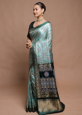 Green Dupion Silk Saree With Blouse Piece