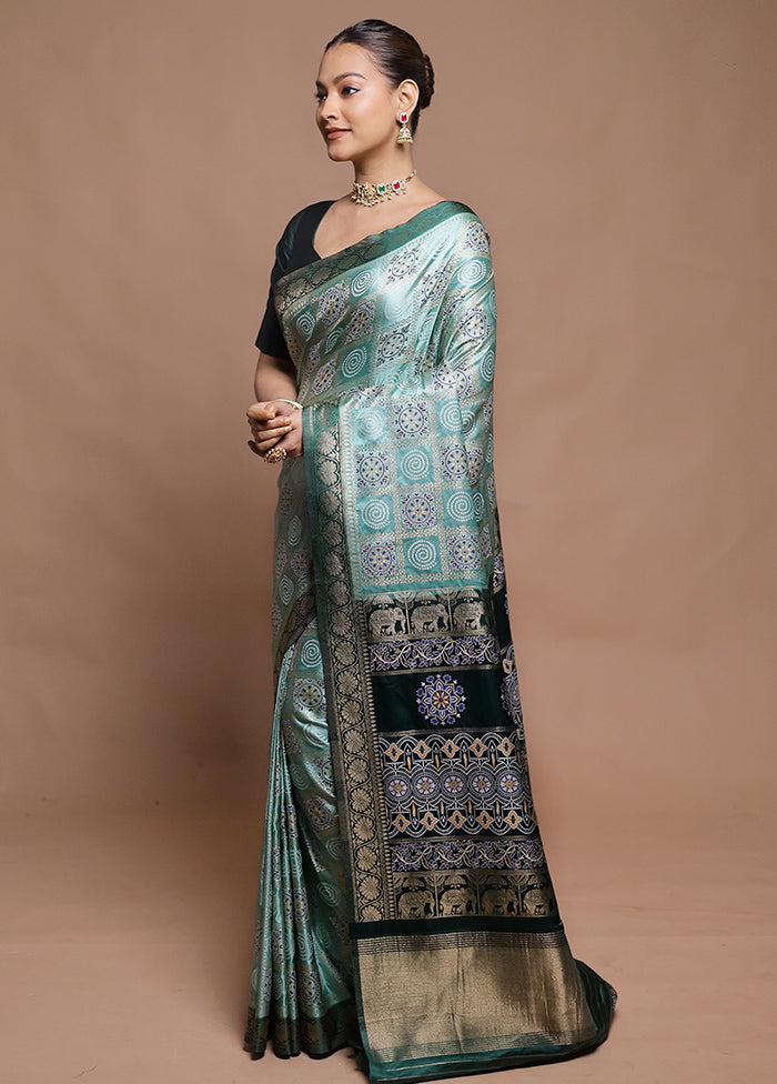 Green Dupion Silk Saree With Blouse Piece
