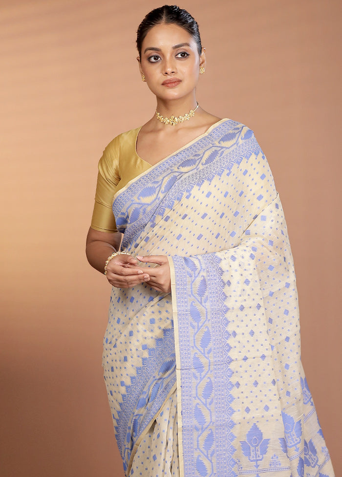 Cream Kora Silk Saree With Blouse Piece