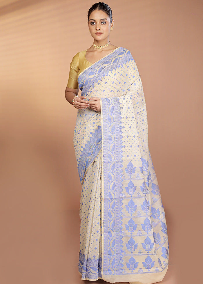 Cream Kora Silk Saree With Blouse Piece