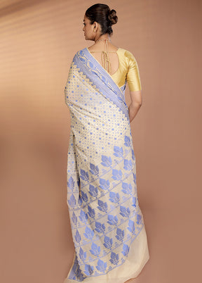Cream Kora Silk Saree With Blouse Piece