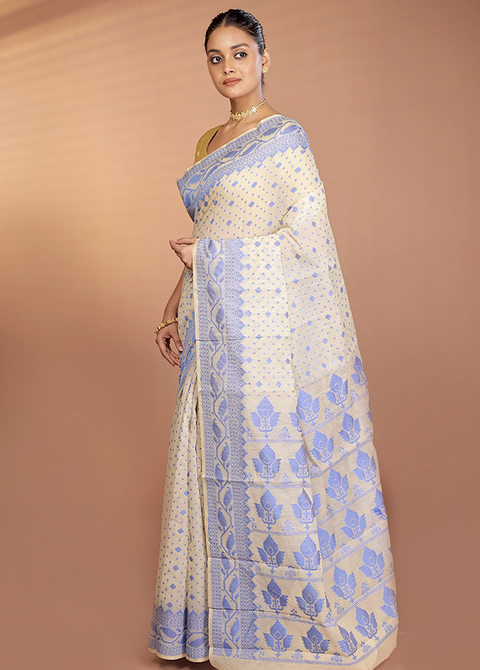 Cream Kora Silk Saree With Blouse Piece
