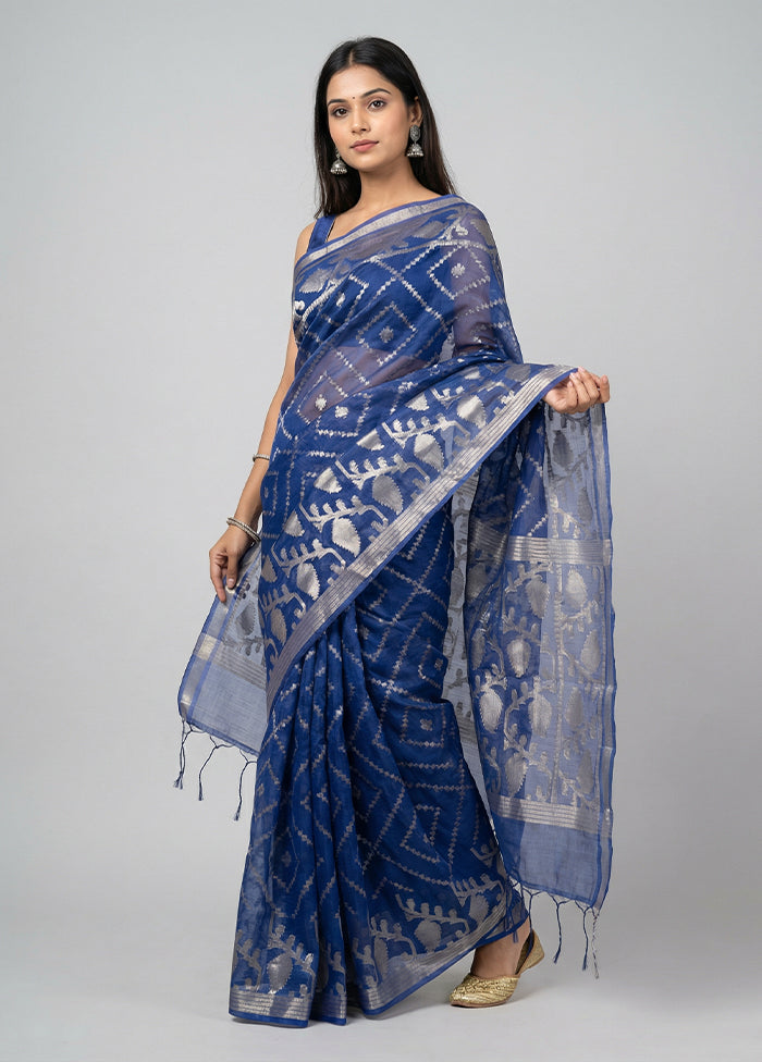 Blue Organza Saree With Blouse Piece