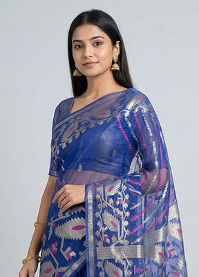 Blue Organza Saree With Blouse Piece