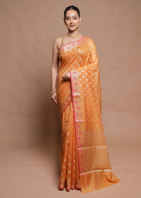 Peach Cotton Saree With Blouse Piece