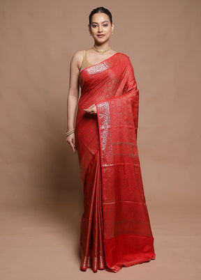 Red Jamewar Silk Saree With Blouse Piece