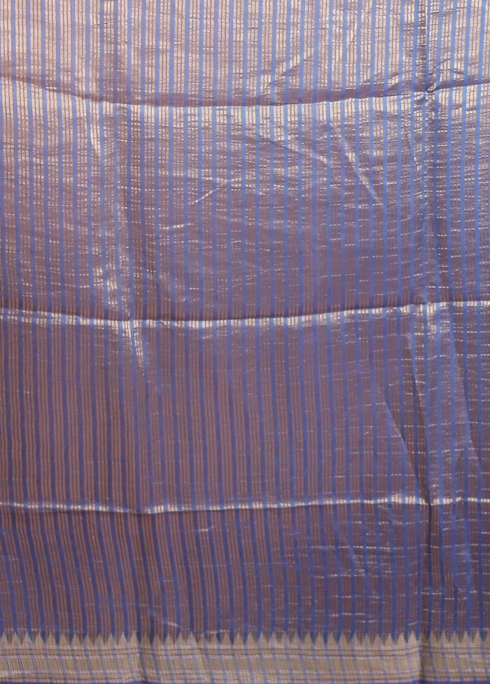 Blue Handloom Tussar Pure Silk Saree With Blouse Piece