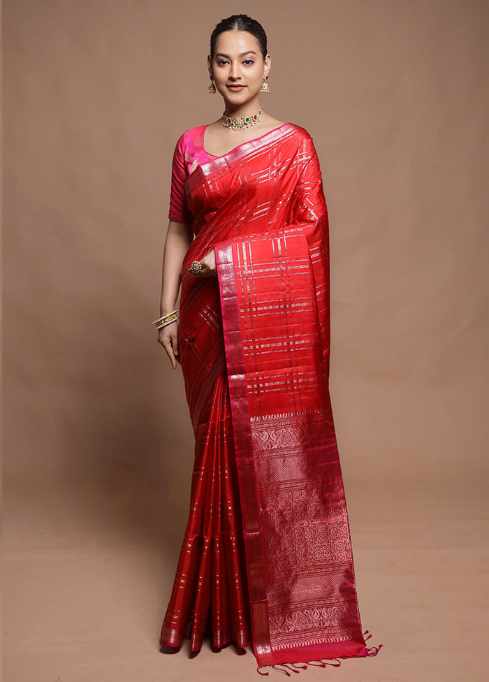 Red Handloom Kanchipuram Pure Silk Saree With Blouse Piece